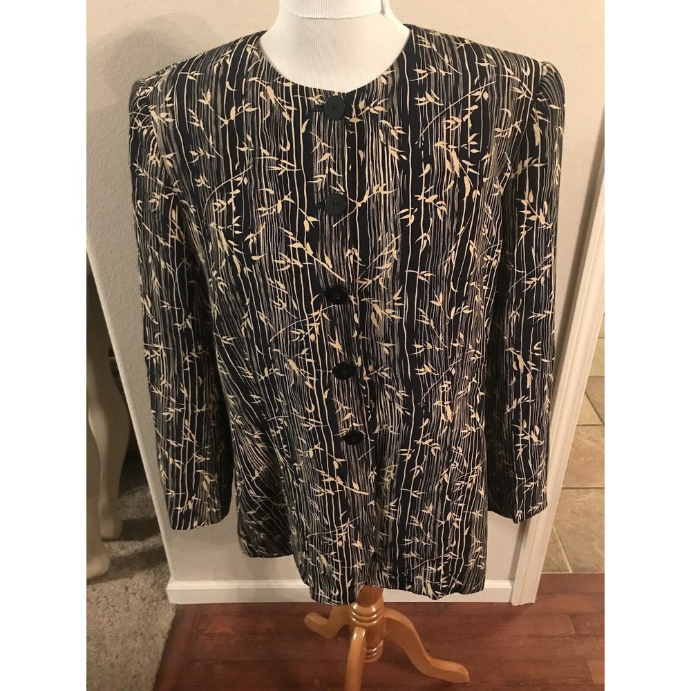 Rena Rowan for Saville women’s Size 16 Blazer Blue Tan Shoulder Pads Floral